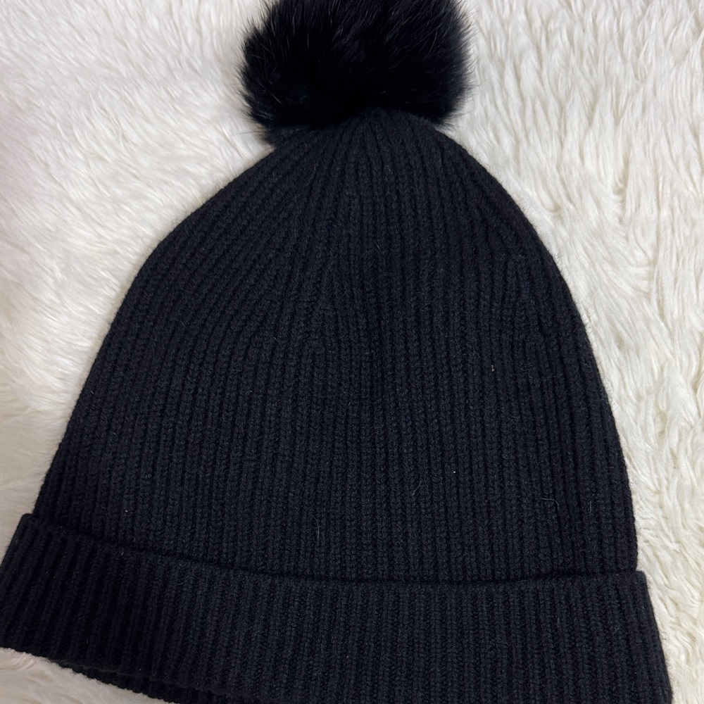 Vince Black Cashmere Hat With Pom Pom View 2